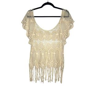 Women’s OS Crochet Fringe Top Boho Beach Swim Coverup